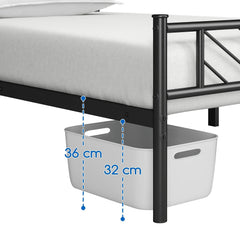 Chic Arrow-Patterned Metal Bed Frame with Under-Bed Storage - Easy Assembly, No Box Spring Needed - Black | Sizes: 91.44cm Single, 4ft6 Double, 152.4cm King, Slatted Bed Platform, Headboard, Oyajia