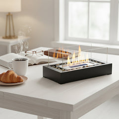 Rectangular Two-pane Glass Fireplace | Black Multi-functional Desktop Warm Stove, Contemporary Style, Metal, No Lighter Device, Suitable for Desktop or Small Space Usage