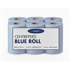 6 x Centrefeed Blue Rolls | 2 Ply Embossed Paper Towels | Strong & Absorbent | UK Supplier | Perfect for Commercial & Kitchen Use Cleaning
