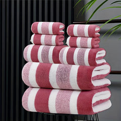 8-Piece Non-Shedding Super Absorbent Ultra-Soft Five Star Hotel Standard Two-Tone Striped Bath Towel Set