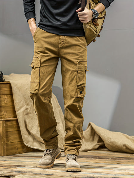 Men's Casual Cargo Pants, Multi-pocket, All-season American Street Style Loose Straight-leg Pants,  Blend, Machine Washable, Suitable for Casual Wear, Practical Workwear, Leisure Cargo Design, for Daily Outings and Travel