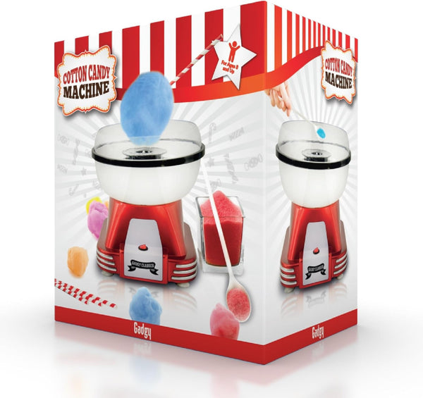 Gadgy Candy Floss Machine for Kids & Adults, Retro Cotton Maker, Suitable for Sugar or Candies, Including 10 Candyfloss Sticks, 500W, Red & White