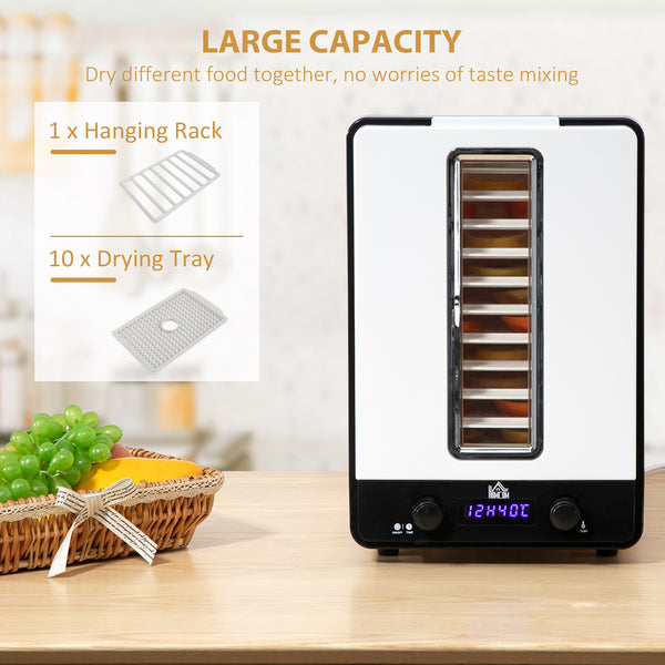 HOMCOM 11 Tier Food Dehydrator, 550W Food Dryer Machine with Adjustable Temperature, 1-48h Timer and LCD Display for Drying Fruit, Meat, Vegetable, Jerky and Pet Treat, White