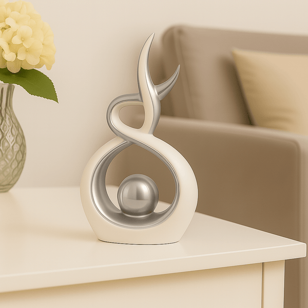 White & Silver Abstract Statue 27.5cm – Modern Ceramic Sculpture for Home, Shelf & Table Décor | Elegant White and Silver Ornament Gift for Living Room, Bedroom & Housewarmings