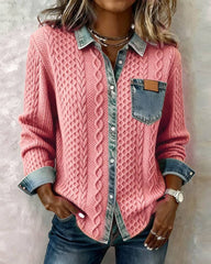 Denim Cardigan for Women Featuring Long Sleeves, a Stand-Up Collar, And Button Closure, Ideal for Casual Or Commuting Outfits in Spring And Summer, Suitable for All Seasons, with a Patchwork Design