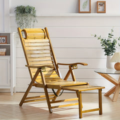Natural/ Brown Rocking Chair/Lounge Chair Recliner Load-Bearing 150kg Comfort Bamboo Loungers Deck Chair Adjustable Handrail Home Chair Gifts Stable Ergonomic