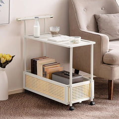 1PC Multifunctional Living Room Side Table with Wheels, Mobile Coffee Table Featuring Storage Basket and Shelves, Modern Storage Rack, Suitable for Living Rooms, Bedrooms, and Offices
