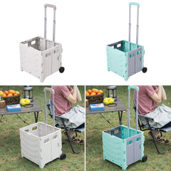 Grey/ Green Foldable Office Trolley, Portable Folding Shopping Trolley, Two-wheel Large-capacity Storage Box, Portable Pushable Shopping Cart Storage Box, Adjustable Railings