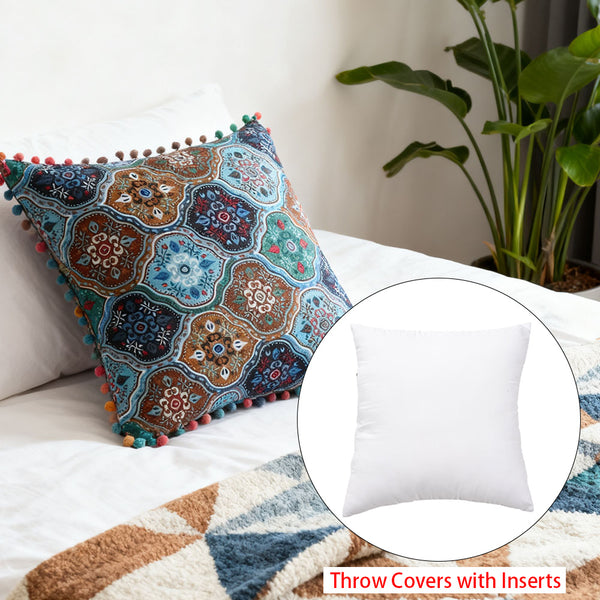 18x18 Inch Reversible Turkish Pattern Pillows (Set of 2 with Inserts) - Romantic Turkey Boho Floral Double Sided Design, Premium Polyester Cover & Fill, Decorative Accent Pillows for Sofa, Chair, Bedroom