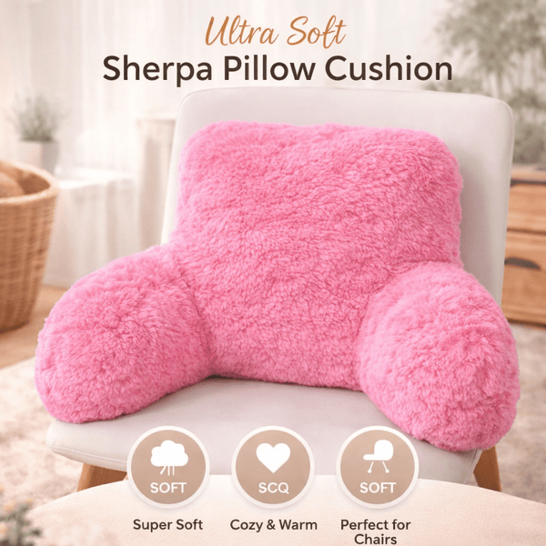 Teddy Fleece Reading Pillow with Arms Soft Backrest Support Cushion 65x40cm for Bed and Sofa in 4 Colours