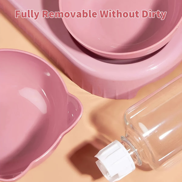 A 3-In-1 Pet Bowl That Includes a Cat Bowl, Spoon, And Cup, Available Locally for Food And Water. This Triple Cat Bowl Features a Plastic Raised Dish And an Automatic Water Bottle