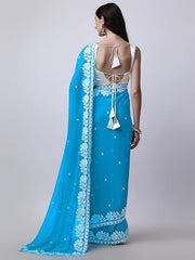 Estationeryhouse Women's Georgette Embroidery Border Work Designer Saree with Blouse Piece