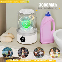 Portable Washing Machine, Underwear Washer, Small Washing Machines, Mini Washing Rechargeable Cordless Washing-Machine, Laundry Cup for Bra, Underwear, Socks (1.2 L Capacity)