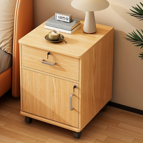 Three-Drawer File Cabinet, Movable Printer Stand with Adjustable Shelf, Rolling Lateral Filing Cabinet on Wheels, Bedside Storage Unit with Lock And Removable Wheels, Anti-Theft End Table for Document Storage in The Bedroom