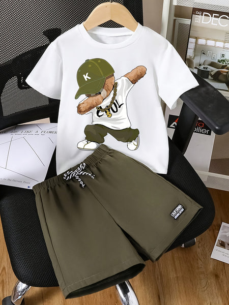2pcs Set Boys' Casual T-Shirt and Shorts Set