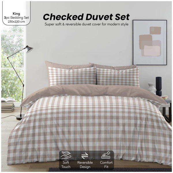 Gingham Moor Check Duvet Cover Set | Plain Reversible Microfibre Quilt Bedding with a Soft Lightweight Feel and Stylish Check Design | Ultra-Soft Matching Pillowcases for Everyday Bedroom Comfort | Available in Single, Double, King Sizes | Fast Dispatch f