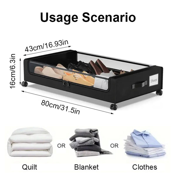 Lunaluke 1/2/4pcs Under Bed Storage with Wheels XXL 60L Large Capacity Rolling Underbed Storage Bins Organizer for Clothes, Shoes, Blankets, Toys, Books and Seasonal Items, Space-Saving Under Bed Drawer Box for Bedroom, Closet, Dorm, Living Room and Kids