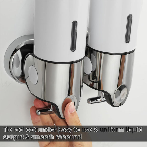 Household Three-Head Wall-Mounted Soap Dispenser Manual Press Shampoo Shower Gel Bathroom Liquid Soap Storage Box White