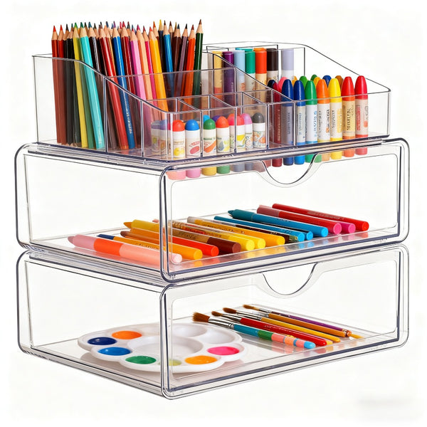 Three-Level Drawer Organizer, Multi-Section Storage Box for Office Items (Pens, Paper Clips, Staplers)