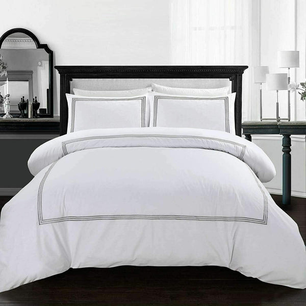 My Home Store Polycotton Bratta Duvet Cover Set - Our 3pc Soft stitch Embroidered button closure Quilt cover with matching Embroidered envelop closure Pillowcases | Breathable & Lightweight Duvet cover set