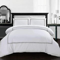 My Home Store Polycotton Bratta Duvet Cover Set - Our 3pc Soft stitch Embroidered button closure Quilt cover with matching Embroidered envelop closure Pillowcases | Breathable & Lightweight Duvet cover set