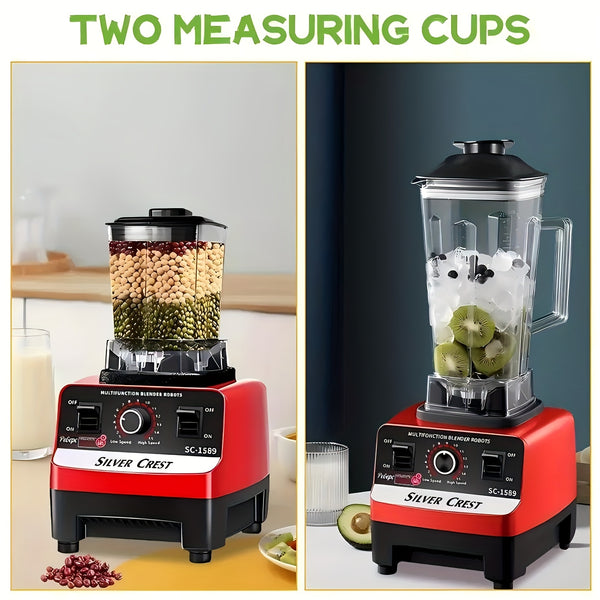 Heavy-Duty 15-Speed High-Power Blender Set with 2L+600ml Large Capacity, 6-Blade Motor & Automatic Juicer/Slushy Machine - Multifunctional Food Processor for Smoothies, Food, Ice Crushing, Shakes, Purees - Plug (220-240V)