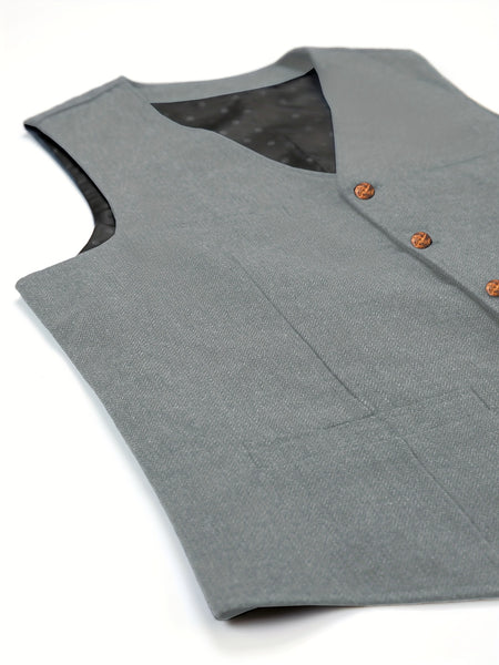 Men'S Vest Wool Blend Herringbone Vintage Men'S Fashion Vest, Groom Best Man Formal Wedding Party Casual Vest