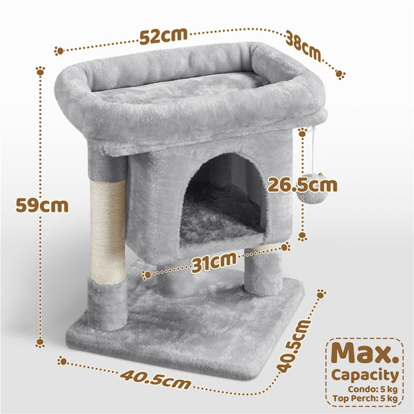Costoffs 59cm Height Cat Tree, 2-Level Cat Tower Furniture, Climbing Frame with Condo/Plush Perch/Scratch Posts, Cat Climbing Tower for Cats Kittens Pets, Small to Medium-sized Cats, Dark Gray/Light Gray/Black/Pink