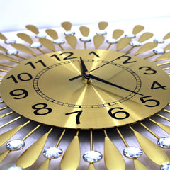 Crystals 60cm Large Metal Wall Clock – Luxury Sunburst Design, Handcrafted Diamante Beaded Clock for Living Room, Modern Decorative Wall Clock for Home & Office (Silver)