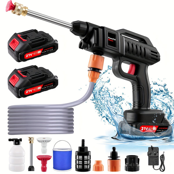 60 Bar/870 Psi Cordless High Pressure Washer, Portable High Pressure Washer, Electric Car Wash Machine, 1500W High-Power Motor, Includes 3 Multi-Function Nozzles, 2 Batteries, 5m Hose, 1 Charger, Ideal for Car Washing And Yard Cleaning