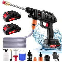 60 Bar/870 Psi Cordless High Pressure Washer, Portable High Pressure Washer, Electric Car Wash Machine, 1500W High-Power Motor, Includes 3 Multi-Function Nozzles, 2 Batteries, 5m Hose, 1 Charger, Ideal for Car Washing And Yard Cleaning