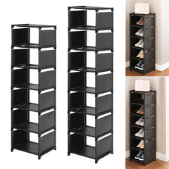 6/ 7/ 8 Tiers Metal Shoe Rack, Vertical Tall Narrow Shoe Rack Sturdy Free Standing Metal Shoe Shelf Storage Organizer, Multifunctional Shoe Cabinet, Space-saving Shoe Stand, Large Capacity Footwear Holder Corner Shoe Storage Rack for Closet Bedroom Entryw
