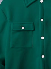 Men'S Fashionable Versatile Lapel Genuine Pocket Outwear Long Sleeve Jacket And Drawstring Solid Color Pocket Pants 2pcs Set