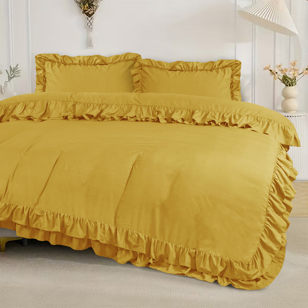3-Piece Ruffle Frilled Duvet Cover Set – Soft, Comfortable Bedding with Pillowcases, Button Closure, Elegant Layered Design