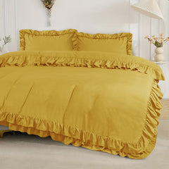 3-Piece Ruffle Frilled Duvet Cover Set – Soft, Comfortable Bedding with Pillowcases, Button Closure, Elegant Layered Design