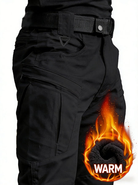 Men's -Lined Tactical Cargo Pants for Winter, New Multi-Functional Pockets, Softshell Stretch Warm Fabric, Windproof, Durable, Tear-Resistant, Suitable for Middle-Aged and Elderly, Outdoor Hiking, Travel, Snowy Weather, No Belt