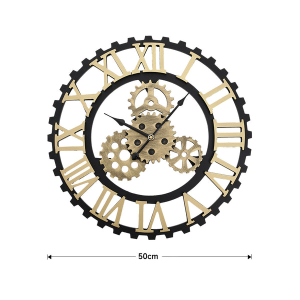 50cm European Vintage Gear Wall Clock with Large Roman Numerals, Outdoor Garden Wall Clock, Industrial Style Giant Open Face Skeleton Clock, Silent Non-Ticking Quartz Clock, Living Room Bedroom Office Kitchen Patio Bar Farmhouse Clock, Christmas & Hallowe