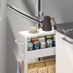 4-Tier White Rolling Storage Cart – Carbon Steel Slim Design with Wheels for Kitchen, Bathroom & Laundry Room Organization, Spice Rack & Condiment Storage, Compact Mobility for Narrow Spaces