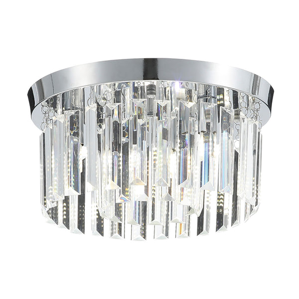 Modern Crystal Ceiling Lamp, Hanging Chandelier with Chrome Plated Iron Chassis, 4×G9 Bulbs, 30×30×14cm for Living Room, Bedroom, Dining Room & Corridor.