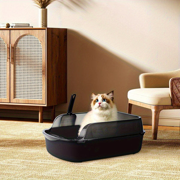 Extra Large Open Cat Litter Tray High Sided Deep Jumbo Rim Pan Box Loo Toilet Large Open Cat Litter Tray High Sided Deep Jumbo Pan Box Loo Toilet Cat Centre Extra Large High-Sided Cat Litter Box - Semi-Enclosed Design with High Walls for Cats & Rabbits, E