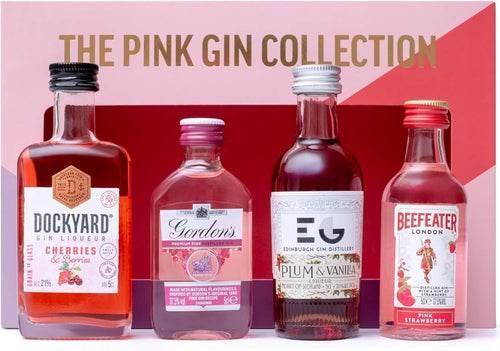 Pink Gin Gift Set - Gin Gifts for Women, 4X5Cl Beefeater Pink Strawberry, Gordons, Edinburgh Plum & Vanilla, Dockyard Cherries & Berries Flavoured Liqueur, Womens Alcohol Gifts, Birthday
