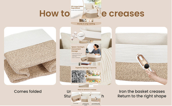 65L Large Storage Basket Blanket Baskets in Living Room, Nursery, Bedroom, Cotton Rope Baskets for Towels, Books, Toys, Dirty Clothes, Baby Storage Organiser, Grey, 65L