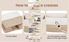 65L Large Storage Basket Blanket Baskets in Living Room, Nursery, Bedroom, Cotton Rope Baskets for Towels, Books, Toys, Dirty Clothes, Baby Storage Organiser, Grey, 65L