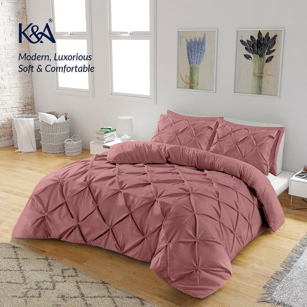 K&A® Pintuck Pinch Pleat Duvet Cover Set with Zipper Closure including Pillowcase – Ultrasoft Brushed Microfiber – Easy Care & Machine Washable