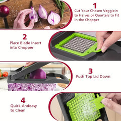16-In-1 Enhanced Vegetable Chopper, Multi-Functional Vegetable Cutter, Versatile Fruit Slicer, Manual Food Grater with Container, Interchangeable Multi-Blade Onion Chopper, Home Potato Slicing Tool