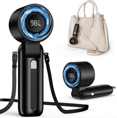 Handheld Fan, 100-Speed Portable Mini Fan with 12800 RPM Strong Airflow, Foldable 4-In-1 Personal Fan for Travel, Beach & Office, USB-C Rechargeable, Lightweight & Quiet (Black)