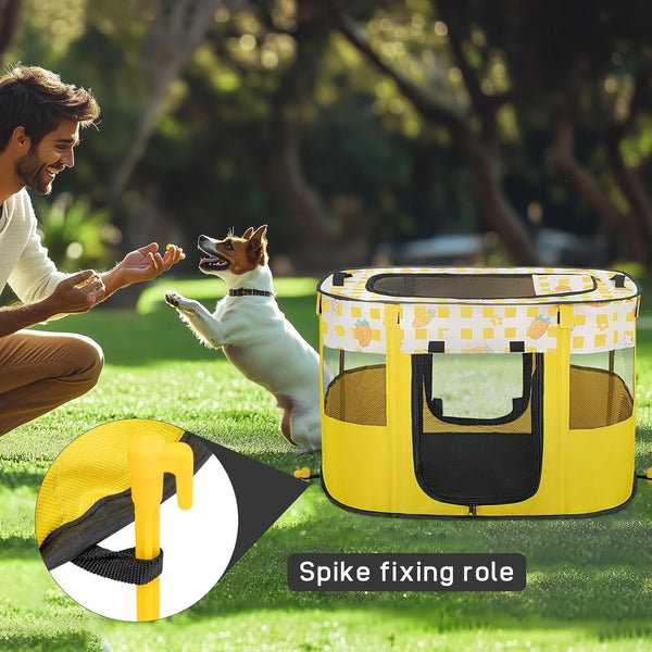 Youyijia Foldable Pet Playpen, Portable Dog Cat Playpen, Soft Portable Dog Crate, Outdoor/Indoor Exercise Kennel, Dog Cage for Pets (Yellow S: 70X55X45Cm)