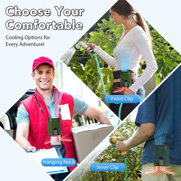 COZOME Portable Waist Fan with 4-Speed Settings, Dual Clip Design, Hands-Free Neck Hanging Fan for Outdoor Activities