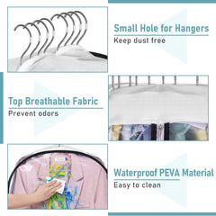 MISSLO Gusseted Clear Suit Covers Garment Bags for Clothes 100Cm Waterproof Cothes Covers Protector Bags with Side Zip for Coats, Shirts, Dresses, 3 Packs