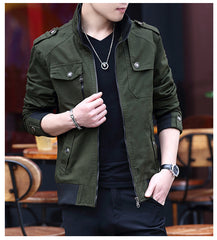 Men'S Solid Color Plaid Lining Cargo Jacket Autumn And Winter Multi-Pocket Design Stylish Long Sleeve Stand Collar Street Jacket Outdoor Coat Locomotive Jacket